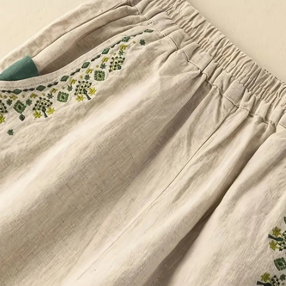 Embroidered Cream Pants - Picture 2 of 3
